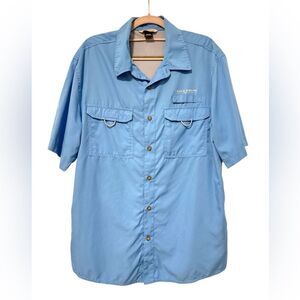 Field & Steam Outdoor Sport Fishing Shirt Rod Keeper Short Sleeve‎ Blue Medium